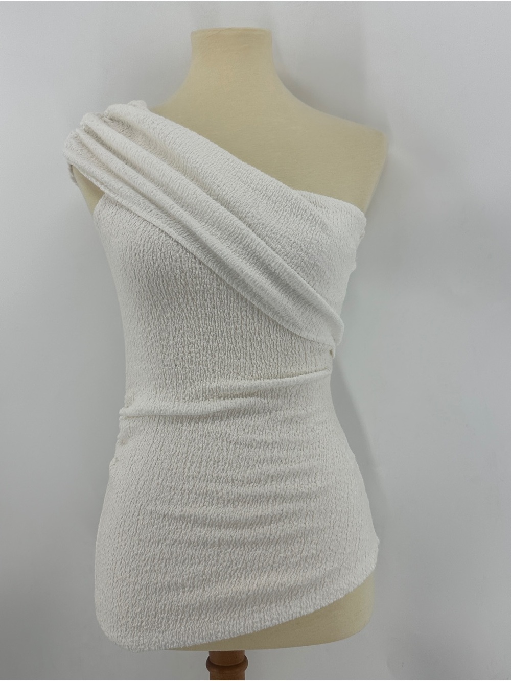 Zara Smocked Asymmetrical Off Shoulder Stretch Top